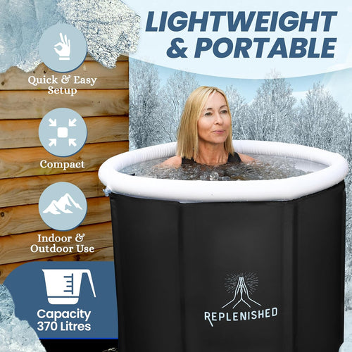 Portable Ice Bath 370 L with Lid, Cover and Thermometer - Black
